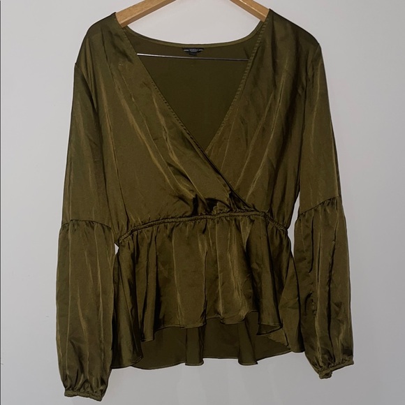 Guess Tops - Guess Green Wrap Peplum Blouse Long Sleeve